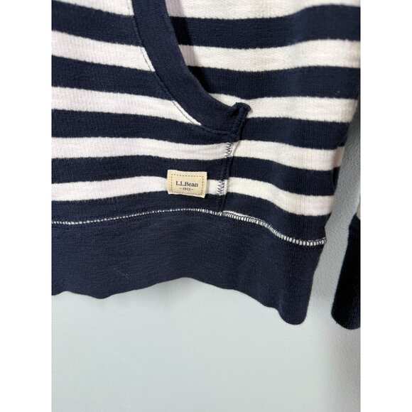 L.L.Bean Womens Full Zip Hooded Sweatshirt Small Petite Striped Nautical Coastal - Picture 5 of 12